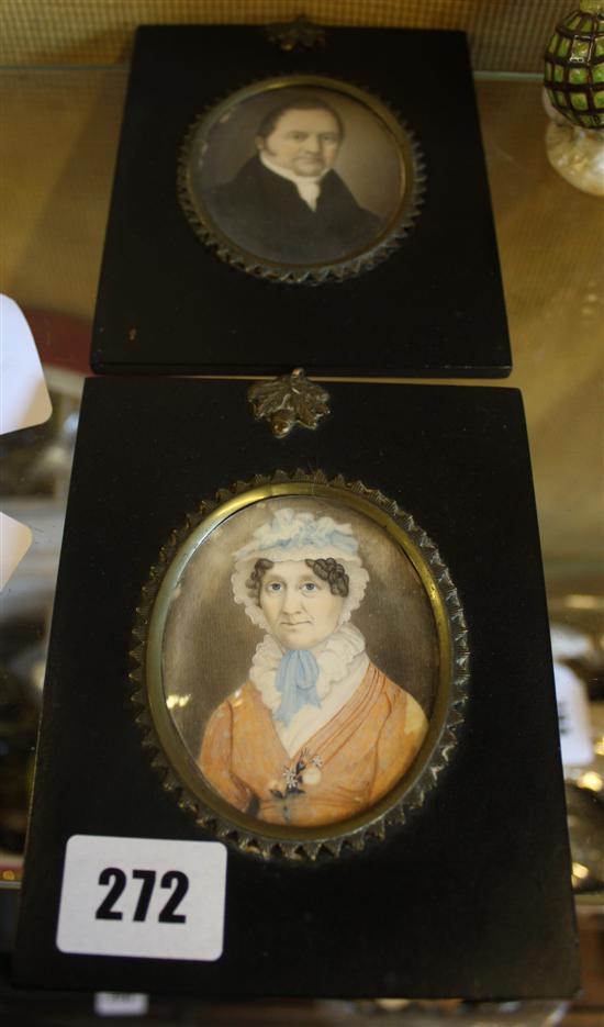 Pair of early 19th Century portrait miniatures of a lady and gentleman